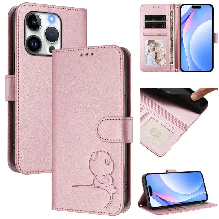 Litter Panda Embossing RFID Leather Phone Case with Lanyard, For iPhone 14 Pro, For iPhone 14 Pro Max, For iPhone SE 2022 / 2020 / 8 / 7