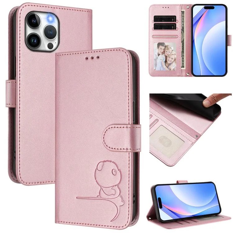 Litter Panda Embossing RFID Leather Phone Case with Lanyard, For iPhone 13 Pro Max, For iPhone 13 Pro, For iPhone 13 mini