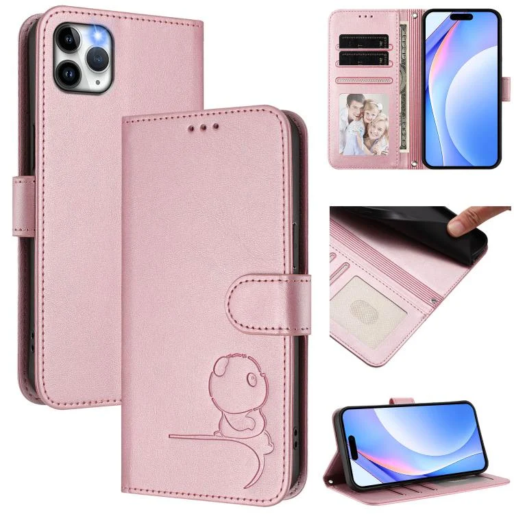 Litter Panda Embossing RFID Leather Phone Case with Lanyard, For iPhone 11 Pro Max, For iPhone 11, For iPhone 11 Pro