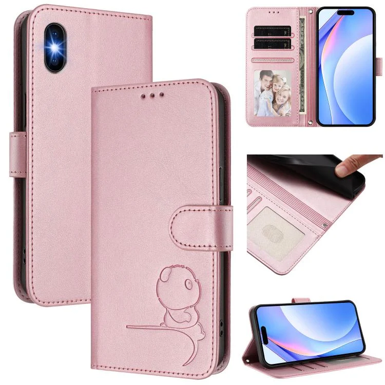 Litter Panda Embossing RFID Leather Phone Case with Lanyard, For iPhone X / XS, For iPhone XR, For iPhone XS Max
