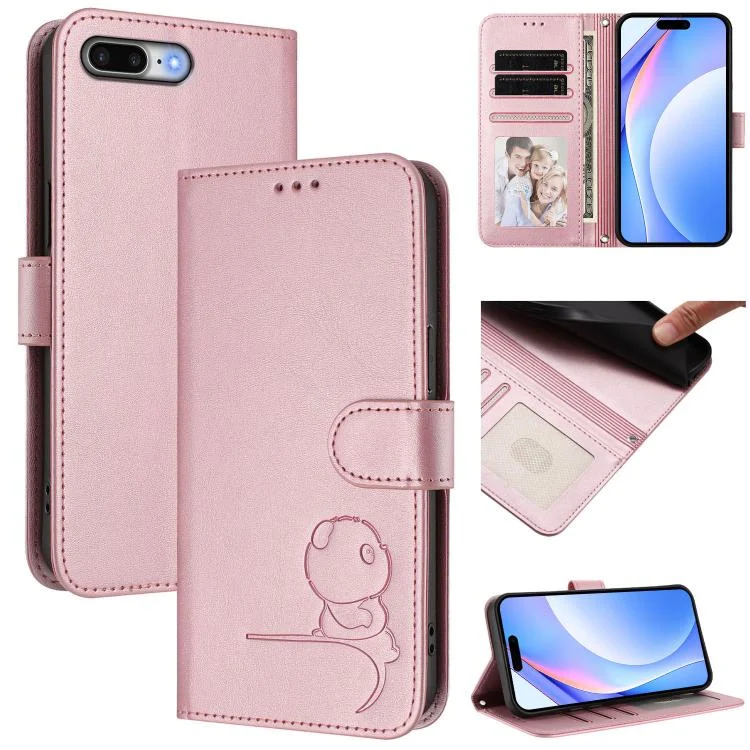 Litter Panda Embossing RFID Leather Phone Case with Lanyard, For iPhone 8 Plus / 7 Plus