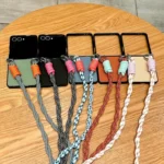 Woven Texture Phone Case With Colorful Lanyard, For Samsung Galaxy Z Flip7 5G - Image 2