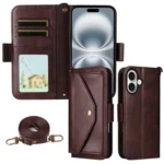 Multi-card Slots Crossbody Cowhide Leather Phone Case, For iPhone 16