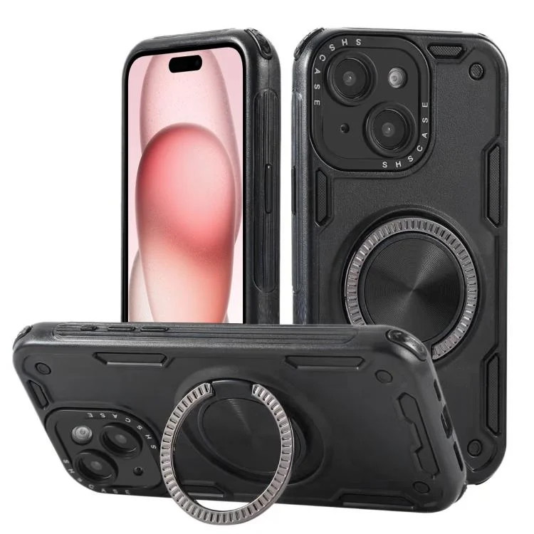 Three-core Mecha 360 Degree Rotation Magnetic Holder Phone Case, For iPhone 15, For iPhone 14, For iPhone 14 Pro Max, For iPhone 13 Pro Max, For iPhone 13