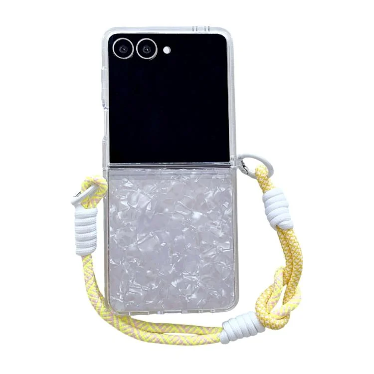 Pearlescent Shell Texture Side Buckle Phone Case with Rainbow Bracelet, For Samsung Galaxy Z Flip7 5G