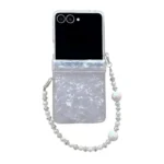 Three Parts Pearlescent Shell Texture Phone Case with Bracelet, For Samsung Galaxy Z Flip7 5G
