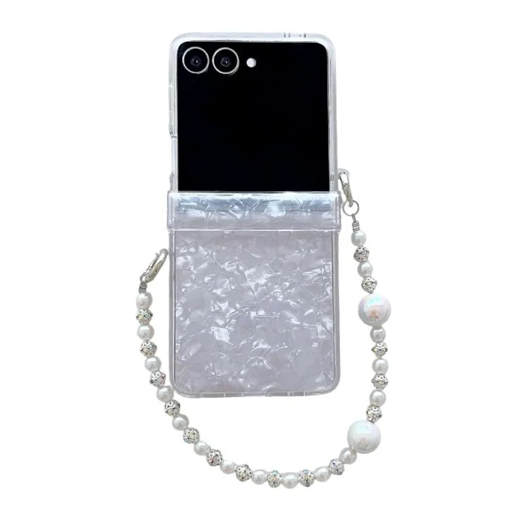Three Parts Pearlescent Shell Texture Phone Case with Bracelet, For Samsung Galaxy Z Flip7 5G