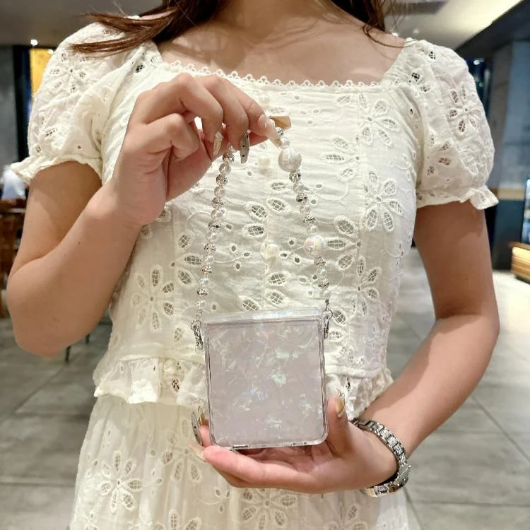 EDA008360801A_2.webp Three Parts Pearlescent Shell Texture Phone Case with Bracelet, For Samsung Galaxy Z Flip7 5G - Image 3