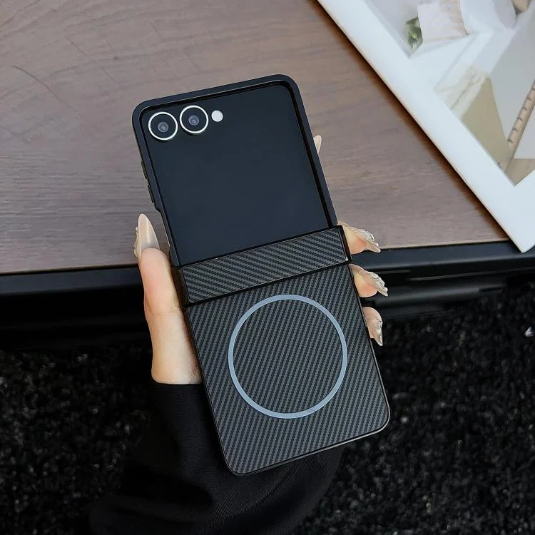 Three Parts Carbon Fiber Texture MagSafe Phone Case, For Samsung Galaxy Z Flip7, For Samsung Galaxy Z Flip6