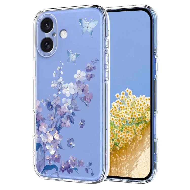 Flower Pattern Painted TPU Phone Case, For iPhone 16, For iPhone 15 Pro Max, For iPhone 15 Pro, For iPhone 15 Plus