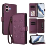 Butterfly Love Flower Multi-card Zipper Wallet Leather Phone Case, For iPhone 16, For iPhone 15 Pro Max
