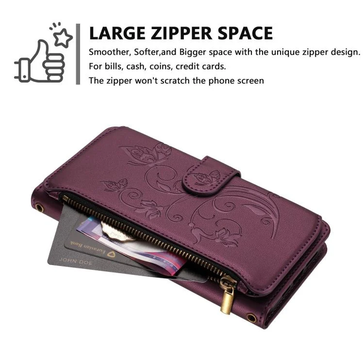EDA008382809A_2.webp Butterfly Love Flower Multi-card Zipper Wallet Leather Phone Case, For iPhone 16, For iPhone 15 Pro Max - Image 3