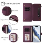 Butterfly Love Flower Multi-card Zipper Wallet Leather Phone Case, For iPhone 16, For iPhone 15 Pro Max - Image 4
