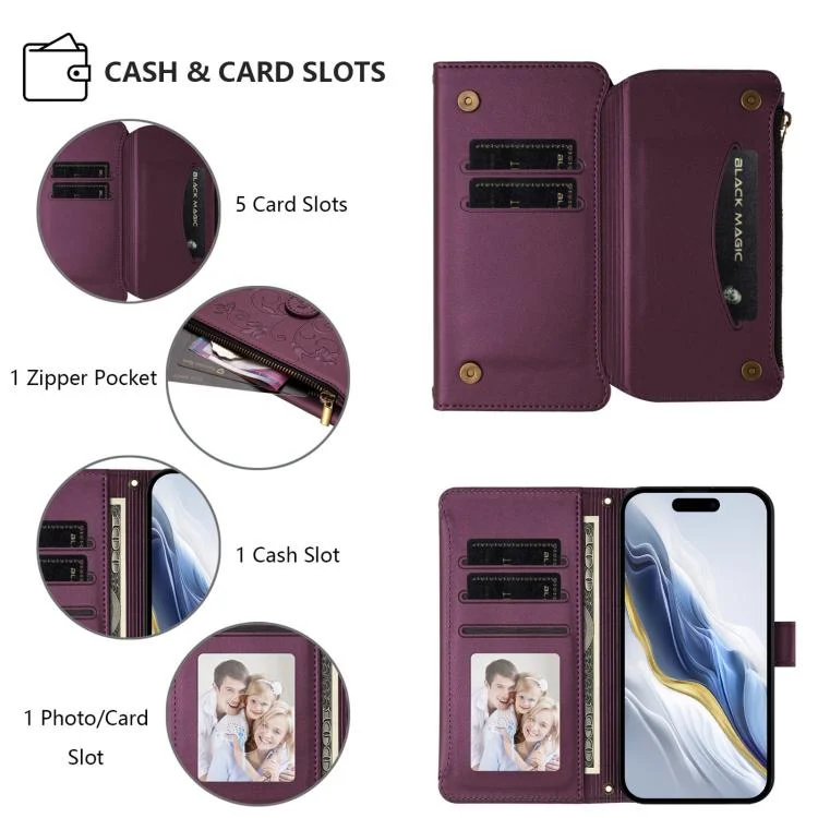 EDA008382809A_3.webp Butterfly Love Flower Multi-card Zipper Wallet Leather Phone Case, For iPhone 16, For iPhone 15 Pro Max - Image 4