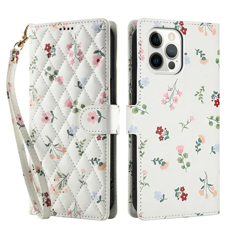 EDA008395220A_1.webp Flower Pattern Buckle Leather Phone Case with Lanyard, For iPhone 12 / 12 Pro, For iPhone 12 Pro Max, For iPhone 12 mini, For iPhone 11 Pro Max - Image 2