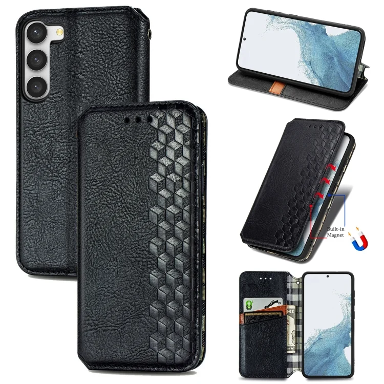 Cubic Grid Pressed Magnetic Leather Phone Case, For Samsung Galaxy S23 5G, For Samsung Galaxy S23+ 5G, For Samsung Galaxy S23 Ultra 5G