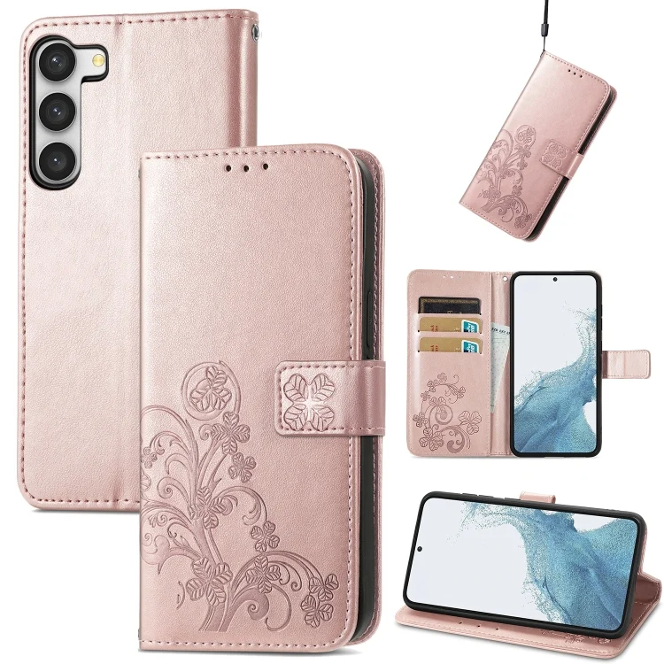 Four-leaf Clasp Embossed Buckle Leather Phone Case, For Samsung Galaxy S23 5G, For Samsung Galaxy S23+ 5G, For Samsung Galaxy S23 Ultra 5G, For Sony Xperia 5 IV