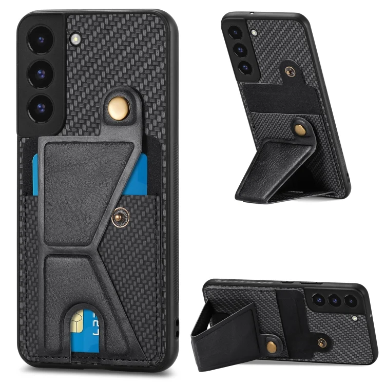 Carbon Fiber Wallet Flip Card K-shaped Holder Phone Case, For Samsung Galaxy S22 5G, For Samsung Galaxy S22+ 5G, For Samsung Galaxy S22 Ultra 5G, For Samsung Galaxy S21 5G