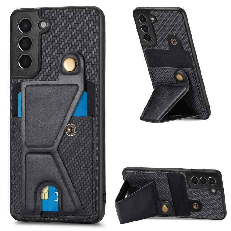 Carbon Fiber Wallet Flip Card K-shaped Holder Phone Case, For Samsung Galaxy S21+ 5G, For Samsung Galaxy S21 Ultra 5G, For Samsung Galaxy S20+, For Samsung Galaxy S20