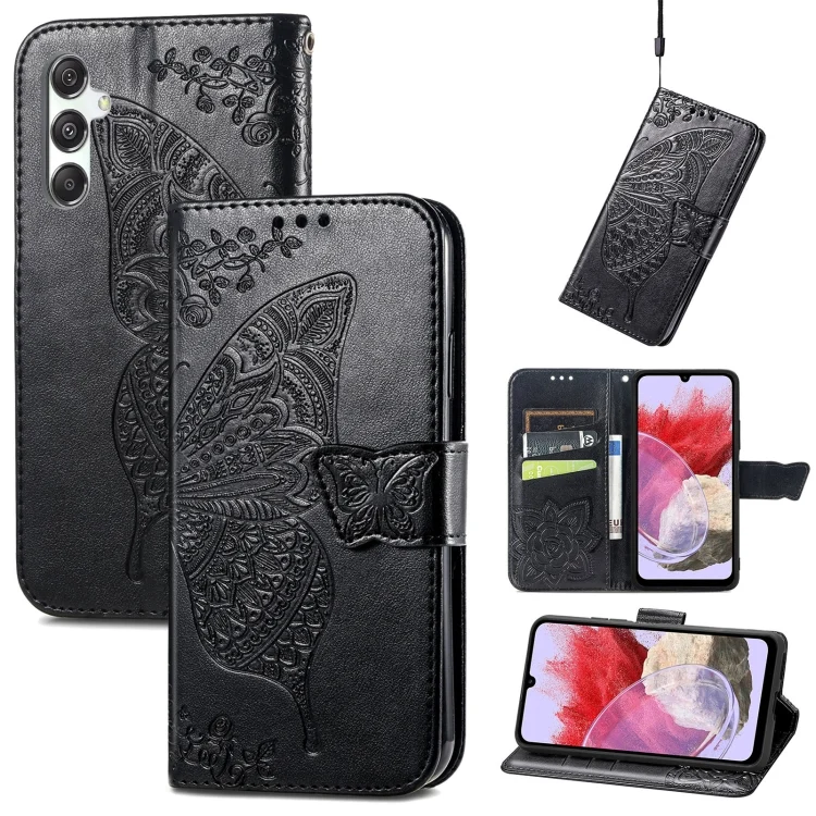 Butterfly Love Flower Embossed Leather Phone Case, For Samsung Galaxy M34 5G, For Samsung Galaxy A25 5G