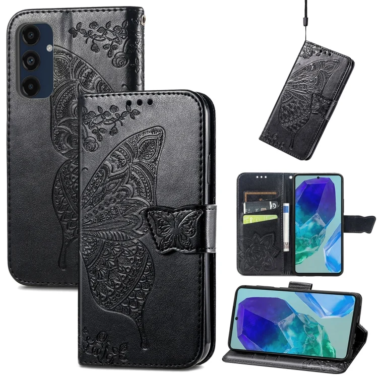 Butterfly Love Flower Embossed Leather Phone Case, For Samsung Galaxy S24 FE 5G, For Samsung Galaxy M35