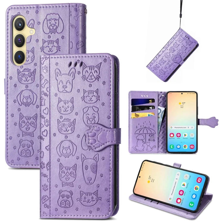 Cat and Dog Embossed Leather Phone Case, For Samsung Galaxy S25 Ultra 5G, For Samsung Galaxy A16