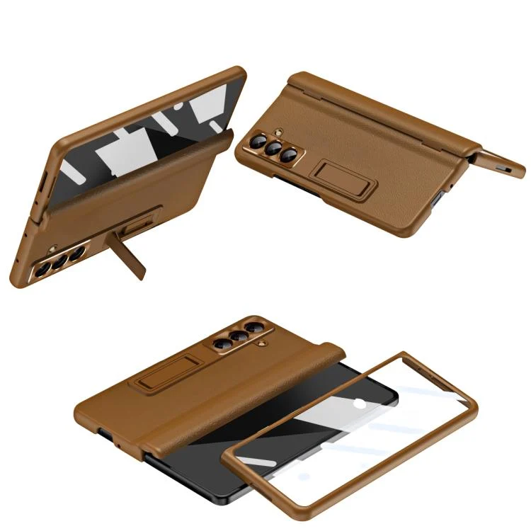 Shell-membrane Integrated Hinge All-around Leather Folding Phone Case, For Samsung Galaxy Z Fold7 5G, For Samsung Galaxy Z Fold6 5G, For Samsung Galaxy Z Fold5 5G