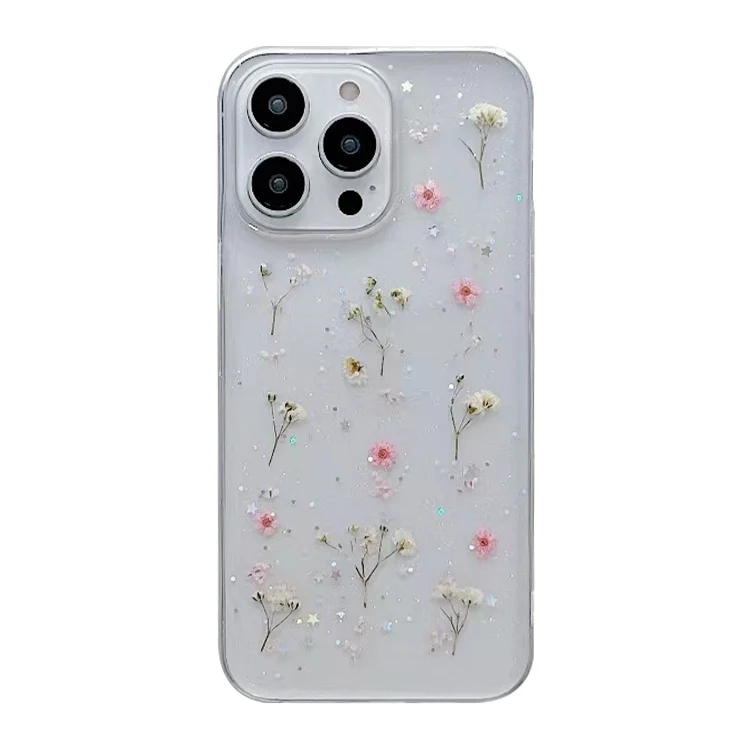 Gypsophila Flowers Pattern TPU Protective Phone Case, For iPhone 15 Pro Max, For iPhone 15 Pro, For iPhone 15 Plus, For iPhone 15