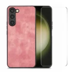 ENKAY Retro Leather Skin PC Phone Case with 0.18mm Glass Film, For Samsung Galaxy S23 5G