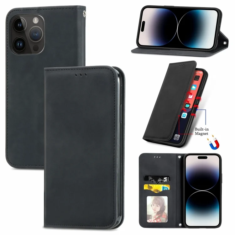 Retro Skin Feel Magnetic Flip Leather Phone Case, For iPhone 15 Pro, For  iPhone 15 Plus, For iPhone 15
