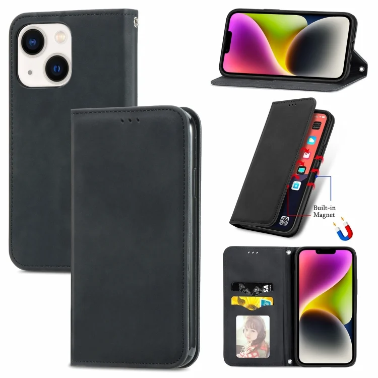 Retro Skin Feel Magnetic Flip Leather Phone Case, For  iPhone 14 Plus, For iPhone 14, For iPhone 14 Pro