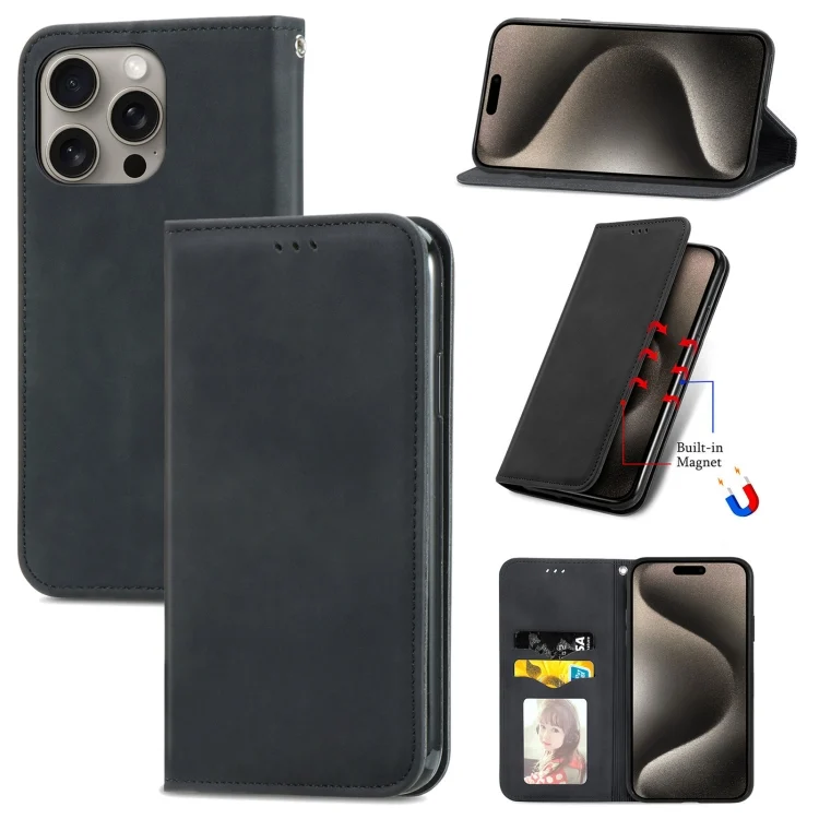 Retro Skin Feel Magnetic Flip Leather Phone Case, For iPhone 16 Pro Max, For iPhone 16 Pro, For iPhone 16 Plus