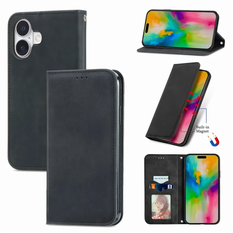 Retro Skin Feel Magnetic Flip Leather Phone Case, For iPhone 16, iPhone 16e, For iPhone 15 Pro Max