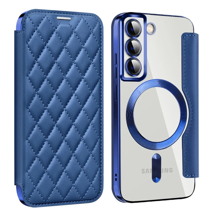 Shield MagSafe RFID Anti-theft Rhombus Leather Phone Case, For Samsung Galaxy S22 5G