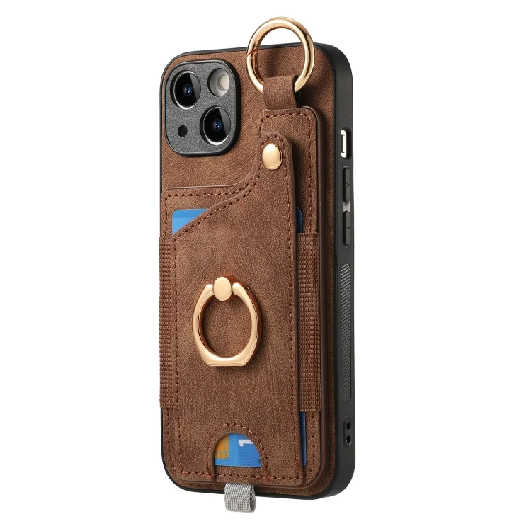 Retro Skin-feel Ring Card Bag Phone Case with Hang Loop, For iPhone 13 Pro, For iPhone 13, For iPhone 12