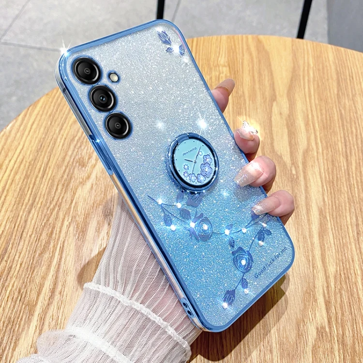 Gradient Glitter Immortal Flower Ring All-inclusive Phone Case, For Samsung Galaxy S24 5G