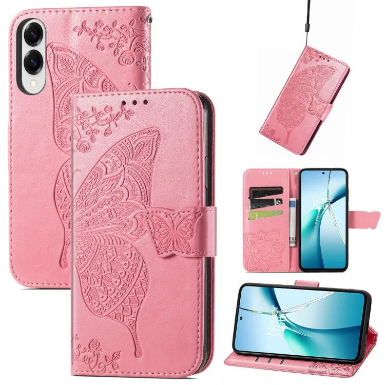 Butterfly Love Flower Embossed Leather Phone Case, For Samsung Galaxy S25 Edge 5G, For Samsung Galaxy A26