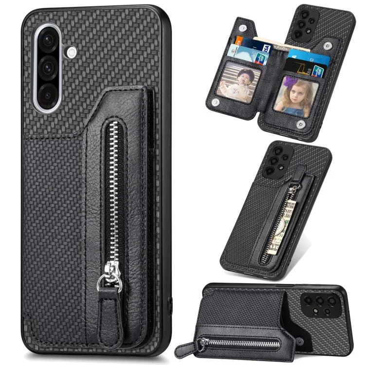 Carbon Fiber Horizontal Flip Zipper Wallet Phone Case, For Samsung Galaxy S25+ 5G, For Samsung Galaxy S25 Ultra 5G, For Samsung Galaxy S24 Ultra 5G, For Samsung Galaxy S24+ 5G