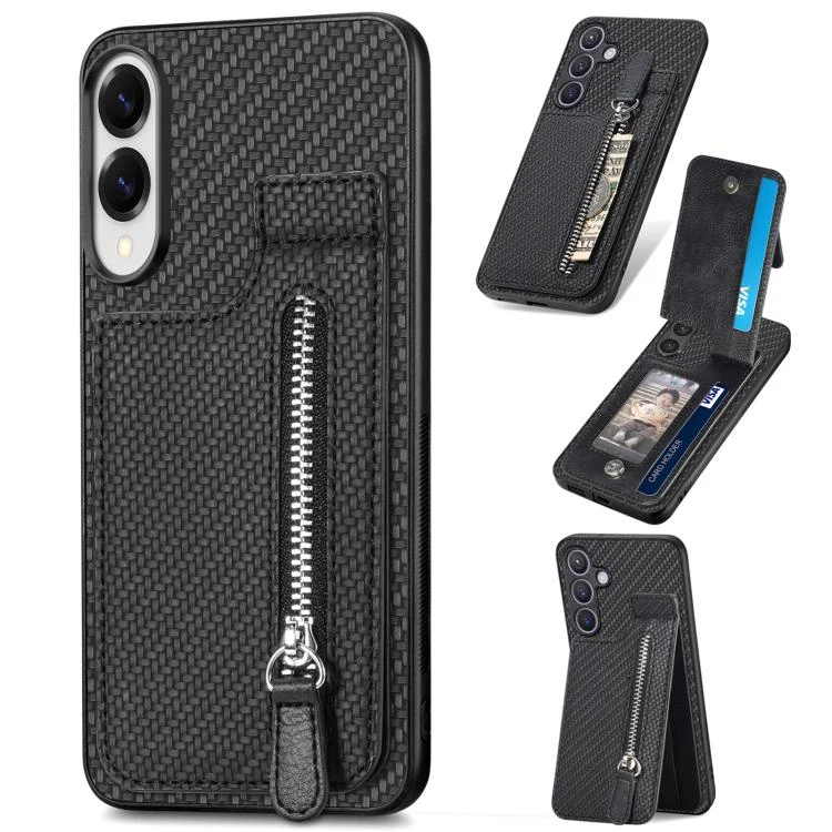 Carbon Fiber Vertical Flip Zipper Phone Case, For Samsung Galaxy S25 Edge 5G, For Samsung Galaxy A56 5G, For Samsung Galaxy A36, For Samsung Galaxy S24 Ultra 5G