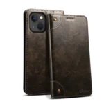 Suteni Baroque Calf Texture Buckle Wallet Leather Phone Case, For iPhone 15