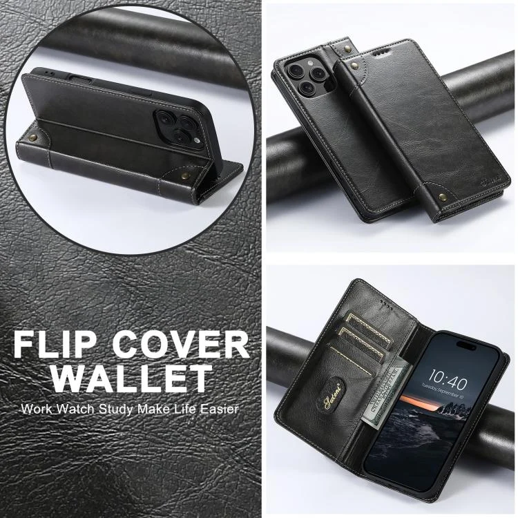 SYA002464209A_3.webp Suteni Baroque Calf Texture Buckle Wallet Leather Phone Case, For iPhone 16e, For iPhone 16 Pro Max, For iPhone 16 Pro, For iPhone 16 Plus - Image 5