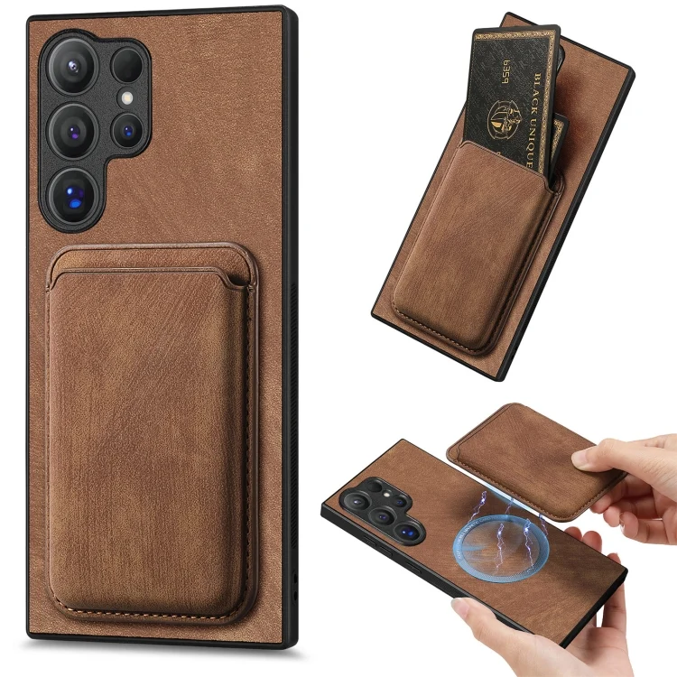 Retro Leather Card Bag Magnetic Phone Case, For Samsung Galaxy S25 Ultra 5G, For Samsung Galaxy A55 5G, For Samsung Galaxy A35 5G