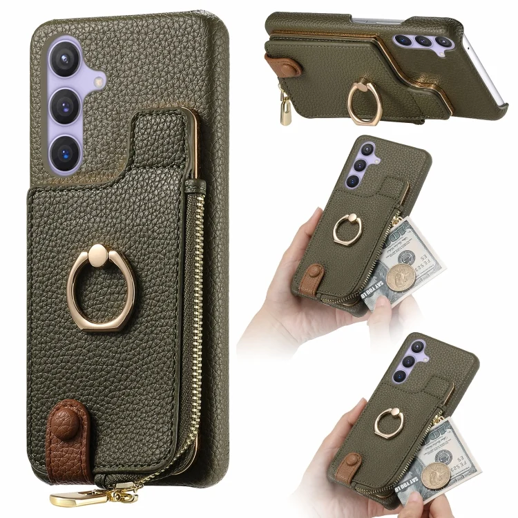 Litchi Leather Oil Edge Ring Zipper Wallet Back Phone Case, For Samsung Galaxy S24 5G, For Samsung Galaxy A05