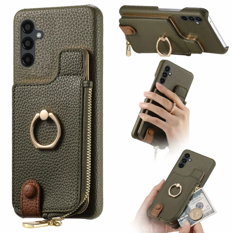 Litchi Leather Oil Edge Ring Zipper Wallet Back Phone Case, For Samsung Galaxy A54 5G, For Samsung Galaxy A04e