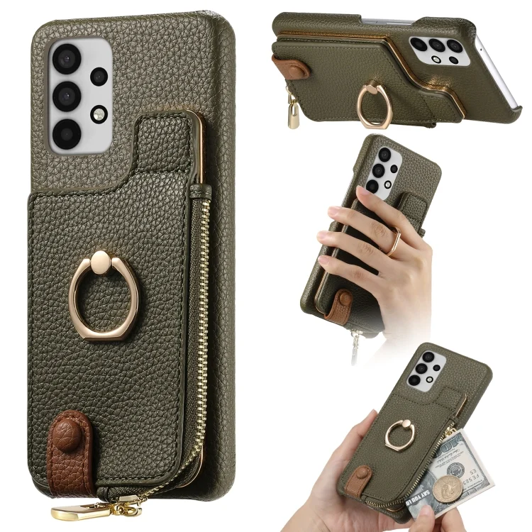 Litchi Leather Oil Edge Ring Zipper Wallet Back Phone Case, For Samsung Galaxy A33 5G, For Samsung Galaxy A13 4G