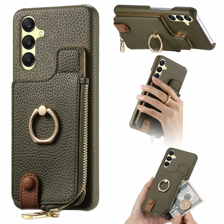 Litchi Leather Oil Edge Ring Zipper Wallet Back Phone Case, For Samsung Galaxy A25, For Samsung Galaxy A15