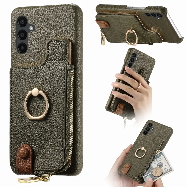 Litchi Leather Oil Edge Ring Zipper Wallet Back Phone Case, For Samsung Galaxy A24, For Samsung Galaxy A23