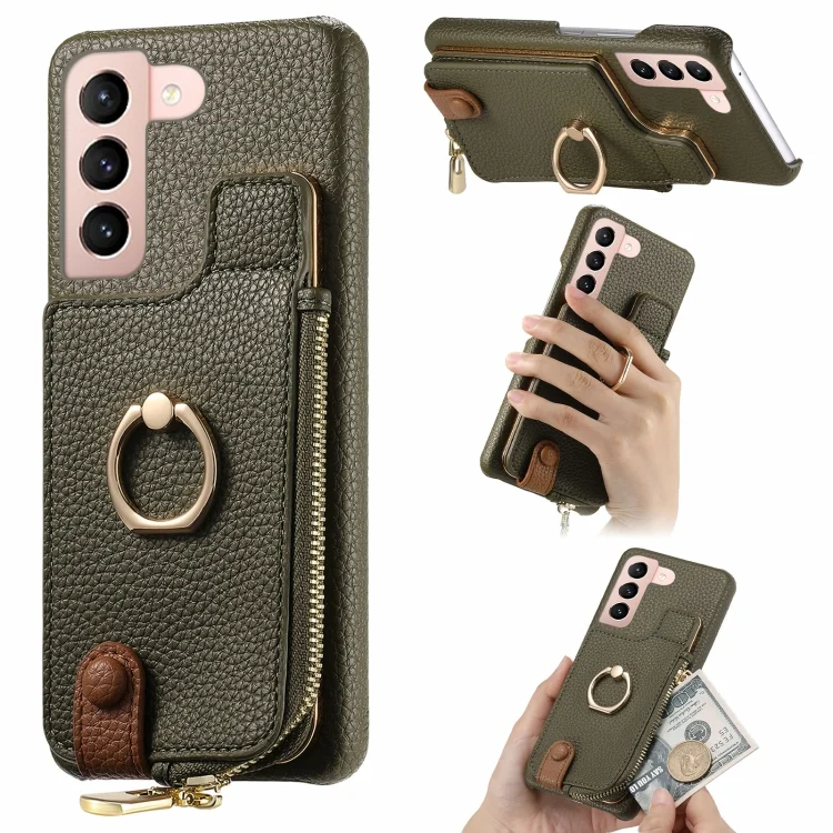 Litchi Leather Oil Edge Ring Zipper Wallet Back Phone Case, For Samsung Galaxy S21 Ultra 5G, For Samsung Galaxy S20 FE