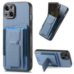 Carbon Fiber Fold Stand Elastic Card Bag Phone Case, For iPhone 15, For iPhone 14 Plus, For iPhone 14, For iPhone 14 Pro
