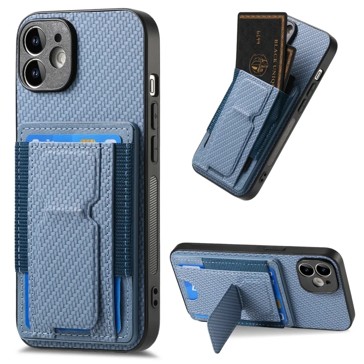 SYA002538716A.webp Carbon Fiber Fold Stand Elastic Card Bag Phone Case, For iPhone 11, For iPhone 11 Pro, For iPhone XR, For iPhone XS Max - Image 1